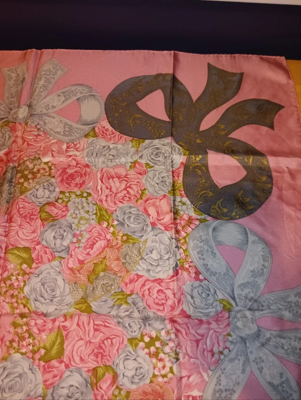 Christian Dior Vintage Flower Bow Pink Silk Scarf
